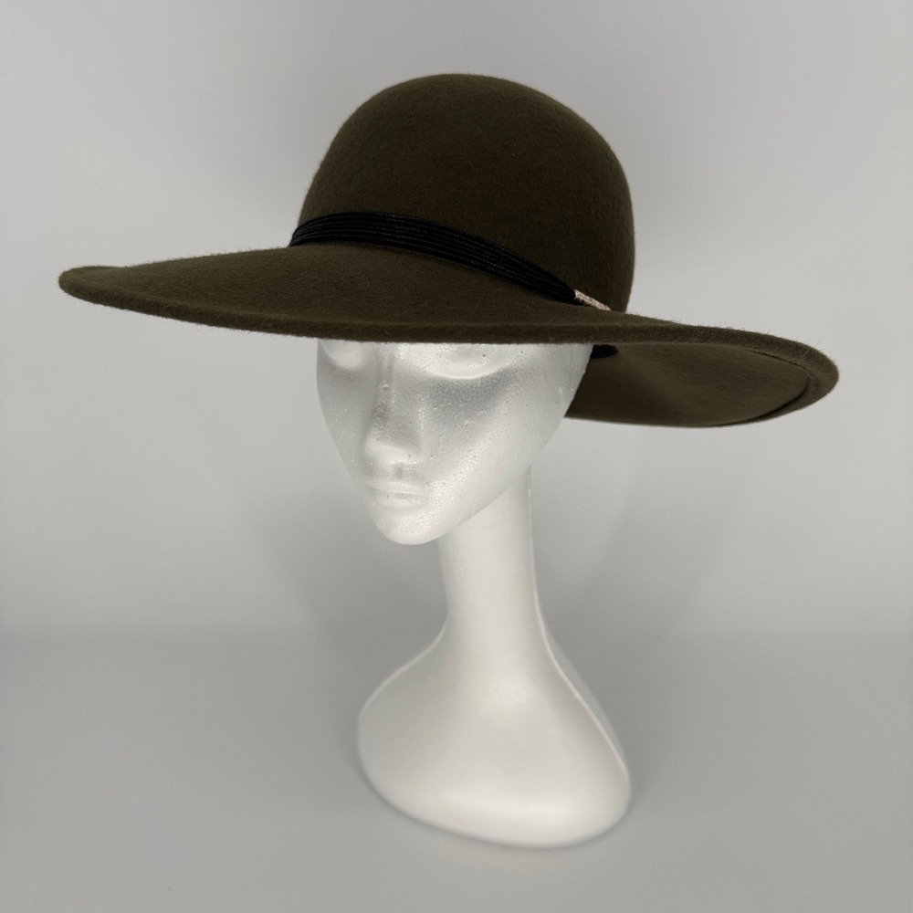 World Market Wool Wide Brim Hat Womens Olive Green Boho Dark Academia Indie